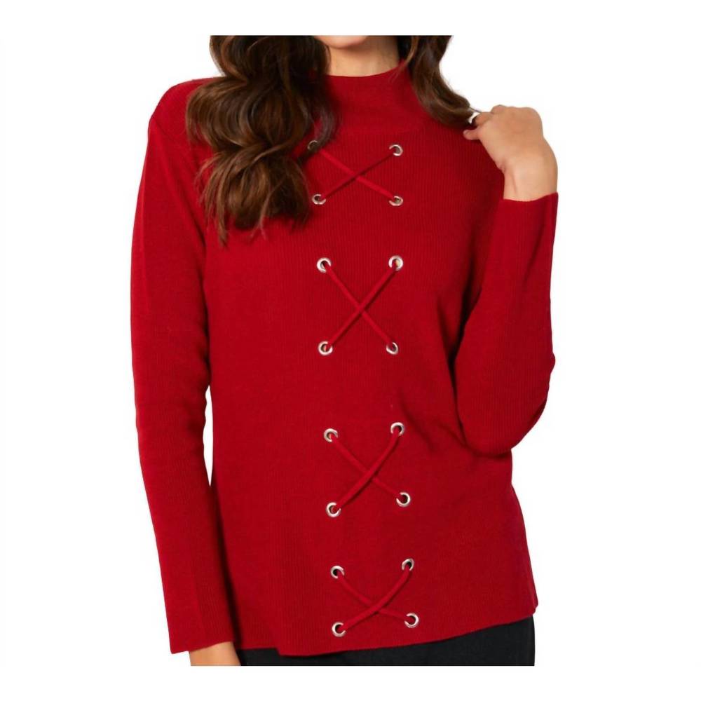 NEW ANGEL APPAREL lace up mock neck top in rouge